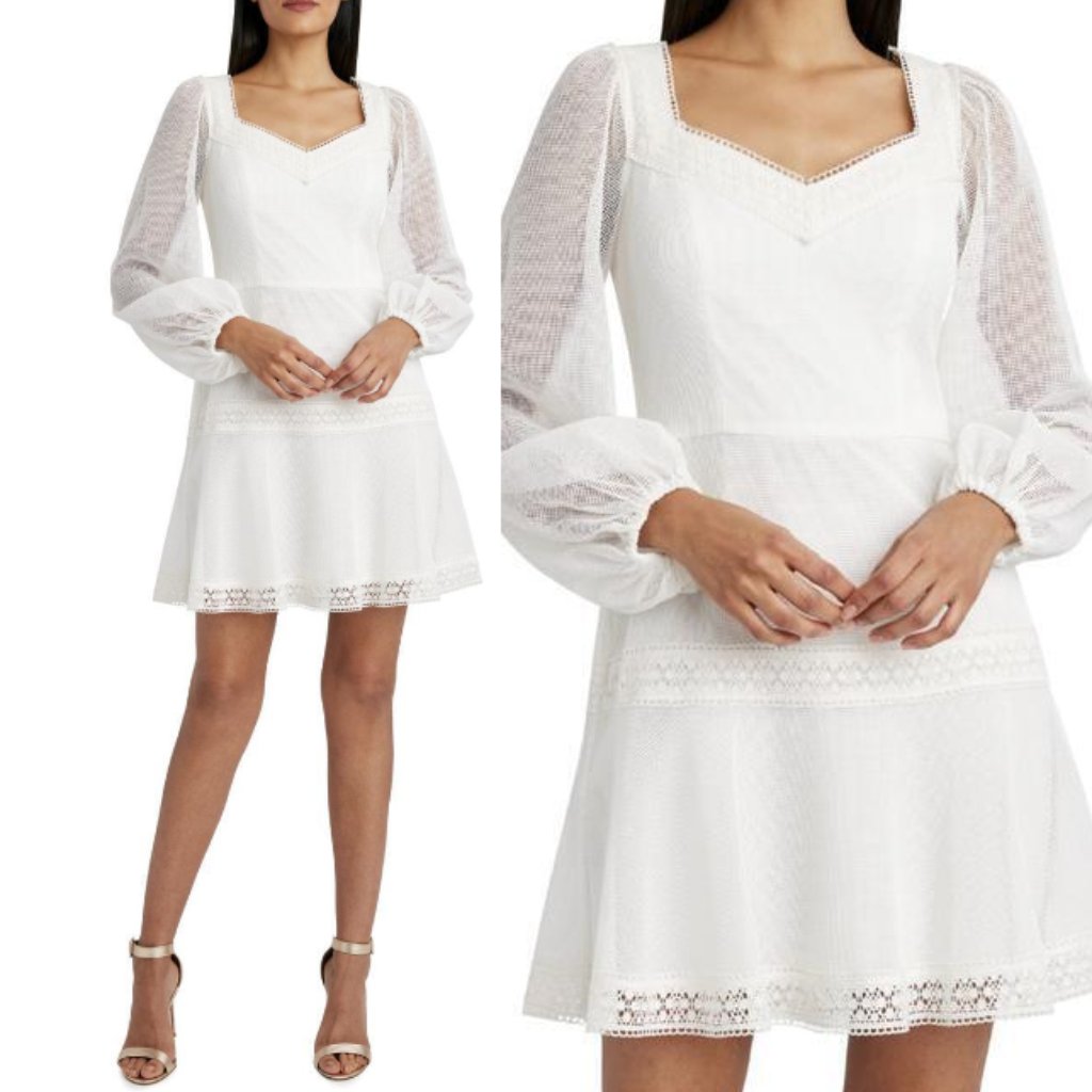 Nwt Bcbgmaxazria Bcbg Long Sleeve Lace Short Dress Off White Size 0
